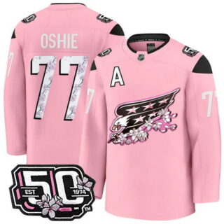 Men's Washington Capitals #77 T.J. Oshie 50th Anniversary Cherry Blossom Premium Pink Jersey - All Stitched
