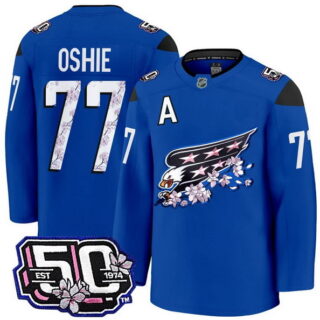 Men's Washington Capitals #77 T.J. Oshie 50th Anniversary Cherry Blossom Premium Royal Jersey - All Stitched