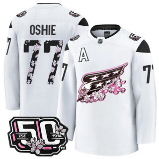 Men's Washington Capitals #77 T.J. Oshie 50th Anniversary Cherry Blossom Premium White Jersey - All Stitched