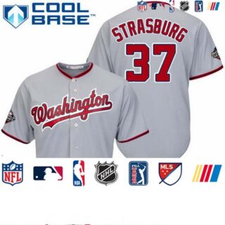 Nationals #37 Stephen Strasburg Grey New Cool Base 2019 World Series Bound Stitched Baseball Jersey