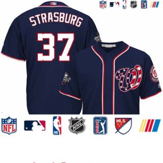 Nationals #37 Stephen Strasburg Navy Blue New Cool Base 2019 World Series Bound Stitched Baseball Jersey
