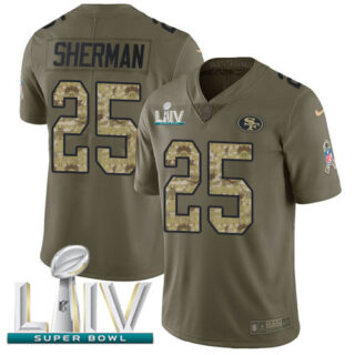 Nike 49ers #25 Richard Sherman Olive Camo Super Bowl LIV 2020 Men's Stitched NFL Limited 2017 Salute To Service Jersey