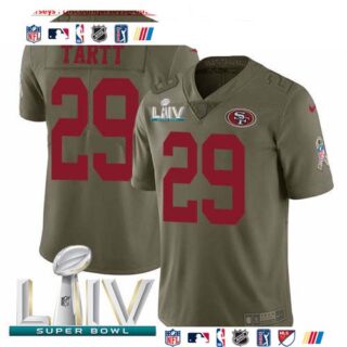 Nike 49ers #29 Jaquiski Tartt Olive Super Bowl LIV 2020 Men's Stitched NFL Limited 2017 Salute To Service Jersey