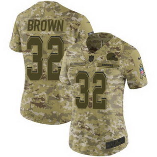 Nike Browns #32 Jim Brown Camo Women's Stitched NFL Limited 2018 Salute to Service Jersey