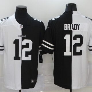 Nike Buccaneers 12 Tom Brady Black And White Split Vapor Untouchable Limited Jersey