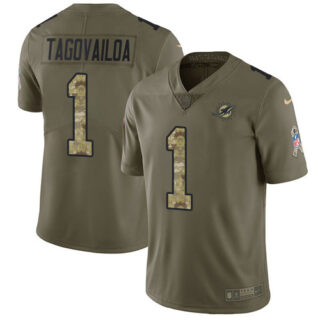 Nike Dolphins #1 Tua Tagovailoa Olive Camo Men's Stitched NFL Limited 2017 Salute To Service Jersey