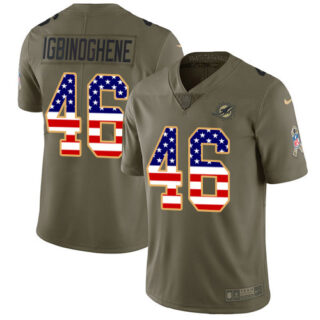 Nike Dolphins #46 Noah Igbinoghene Olive USA Flag Men's Stitched NFL Limited 2017 Salute To Service Jersey