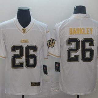 Nike Giants 26 Saquon Barkley White Gold Vapor Untouchable Limited Jersey