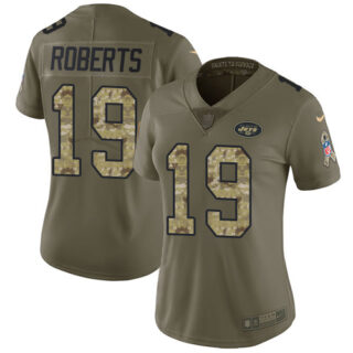 Nike Jets #19 Andre Roberts Olive Camo Women's Stitched NFL Limited 2017 Salute to Service Jersey