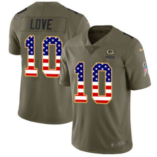 Nike Packers #10 Jordan Love Olive USA Flag Men's Stitched NFL Limited 2017 Salute To Service Jersey