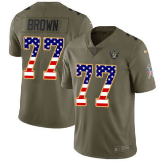 Nike Raiders #77 Trent Brown Olive USA Flag Men's Stitched NFL Limited 2017 Salute To Service Jersey