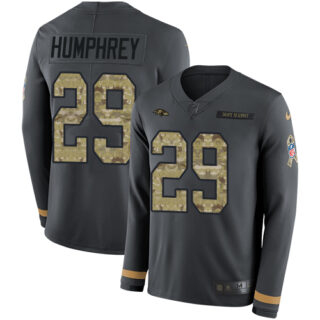 Nike Ravens #29 Marlon Humphrey Anthracite Salute to Service Men's Stitched NFL Limited Therma Long Sleeve Jersey
