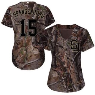 Padres #15 Cory Spangenberg Camo Realtree Collection Cool Base Women's Stitched Baseball Jersey