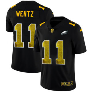 Philadelphia Eagles #11 Carson Wentz Men's Black Nike Golden Sequin Vapor Limited NFL Jersey
