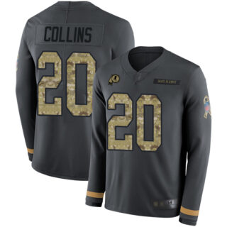 Redskins #20 Landon Collins Anthracite Salute to Service Men's Stitched Football Limited Therma Long Sleeve Jersey