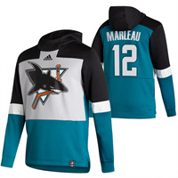 San Jose Sharks #12 Patrick Marleau Reverse Retro Pullover Hoodie Gray Teal