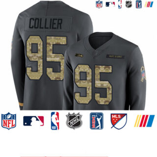 Seahawks #95 L.J. Collier Anthracite Salute to Service Men's Stitched Football Limited Therma Long Sleeve Jersey
