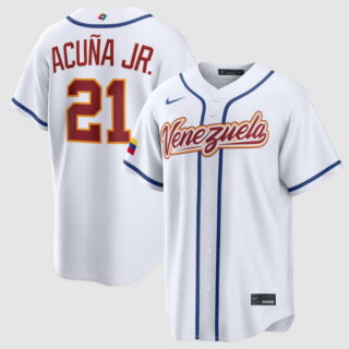 Men's Venezuela Baseball Ronald Acuna Jr. White 2026 World Baseball Classic Home Stadium Jersey