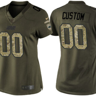 Women's Carolina Panthers Olive Customized Camo Salute to Service Jersey - Veterans Day