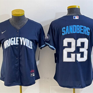 Women's Chicago Cubs #23 Ryne Sandberg Navy City Connect Stitched Jersey