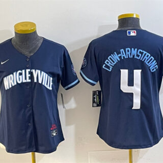 Women's Chicago Cubs #4 Pete Crow-Armstrong Navy City Connect Stitched Jersey