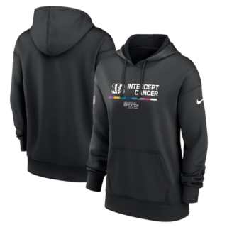 Women's Cincinnati Bengals 2022 Black NFL Crucial Catch Therma Performance Pullover Hoodie(Run Small)