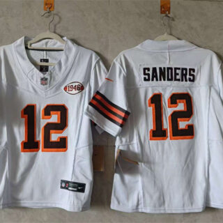 Women's Cleveland Browns #12 Shedeur Sanders White 2025 Draft 1946 Collection F.U.S.E. Stitched Jersey(Run Small)