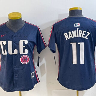 Women's Cleveland Guardians #11 Jose Ramirez Navy 2024 City Connect Limited Stitched Baseball Jerseys