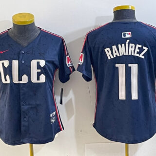 Women's Cleveland Guardians #11 Jose Ramirez Navy 2024 City Connect Limited Stitched Baseball Jerseys