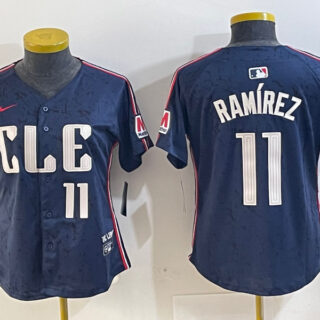 Women's Cleveland Guardians #11 Jose Ramirez Navy 2024 City Connect Limited Stitched Baseball Jerseys