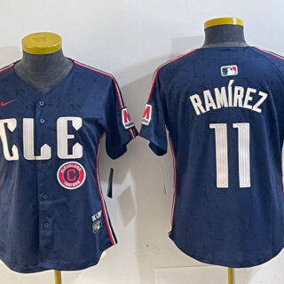 Women's Cleveland Guardians #11 Jose Ramirez Navy 2024 City Connect Limited Stitched Baseball Jerseys