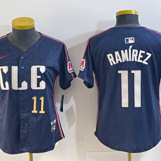 Women's Cleveland Guardians #11 Jose Ramirez Navy 2024 City Connect Limited Stitched Baseball Jerseys