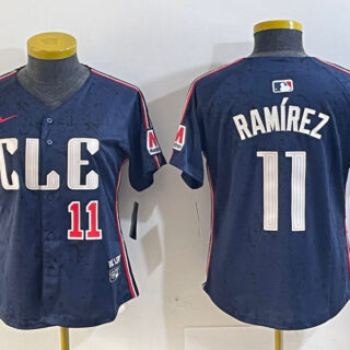 Women's Cleveland Guardians #11 Jose Ramirez Navy 2024 City Connect Limited Stitched Baseball Jerseys