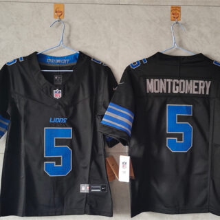 Women's Detroit Lions #5 David Montgomery Black 2024 F.U.S.E. Vapor Limited Stitched Jersey(Run Smaller)