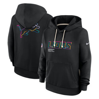 Women's Detroit Lions Black 2025 Crucial Catch Club Pullover Hoodie(Run Small)