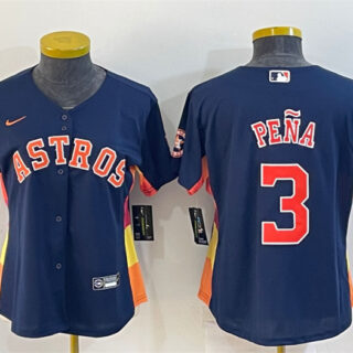 Women's Houston Astros #3 Jeremy Pena Navy With Patch Cool Base Stitched Baseball Jersey(Run Small)