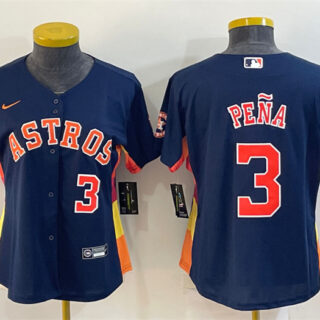 Women's Houston Astros #3 Jeremy Pena Navy With Patch Cool Base Stitched Baseball Jersey(Run Small)