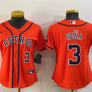 Women's Houston Astros #3 Jeremy Pena Orange With Patch Cool Base Stitched Baseball Jersey(Run Small)