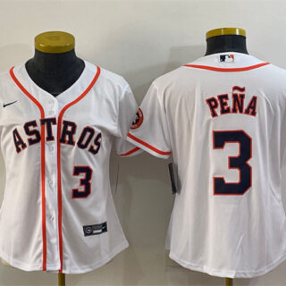 Women's Houston Astros #3 Jeremy Pena White With Patch Cool Base Stitched Baseball Jersey(Run Small)