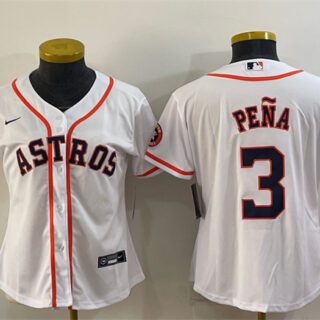 Women's Houston Astros #3 Jeremy Pena White With Patch Cool Base Stitched Baseball Jersey(Run Small)