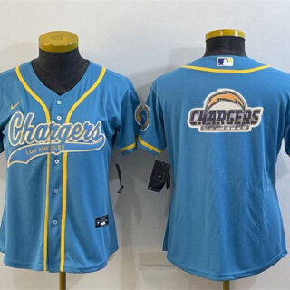 Women's Los Angeles Chargers Blue Team Big Logo With Patch Cool Base Stitched Baseball Jersey(Run Small)
