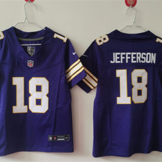 Women's Minnesota Vikings #18 Justin Jefferson Purple F.U.S.E Throwback Vapor Untouchable Limited Stitched Jersey(Run Small)