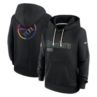 Women's Pittsburgh Steelers Black 2025 Crucial Catch Club Pullover Hoodie(Run Small)