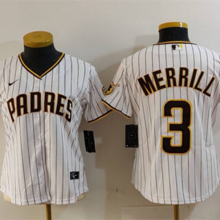 Women's San Diego Padres #3 Jackson Merrill White Stitched Baseball Jersey(Run Small)