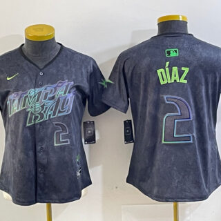 Women Tampa Bay Rays #2 Yandy Diaz Charcoal 2024 City Connect Limited Stitched Baseball Jersey