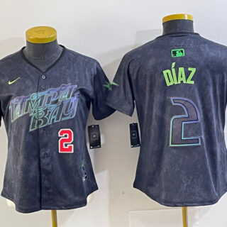 Women Tampa Bay Rays #2 Yandy Diaz Charcoal 2024 City Connect Limited Stitched Baseball Jersey