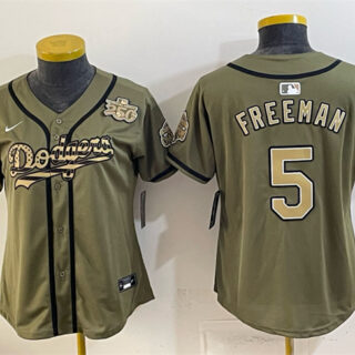 Women's Los Angeles Dodgers #5 Freddie Freeman Olive 2026 Armed Forces Day Stitched Baseball Jersey(Run Small)