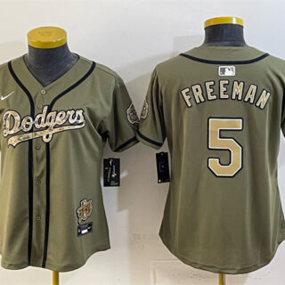 Women's Los Angeles Dodgers #5 Freddie Freeman Olive 2026 Military Appreciation Game Day Stitched Baseball Jersey(Run Small)