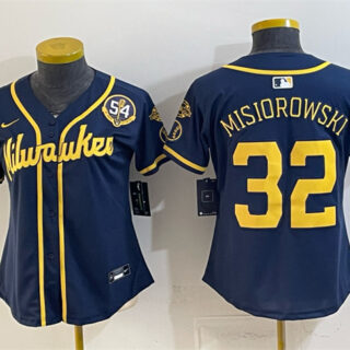 Women's Milwaukee Brewers #32 Jacob Misiorowski Navy With Home & Bob Uecker Patch Limited Stitched Jersey(Run Small)