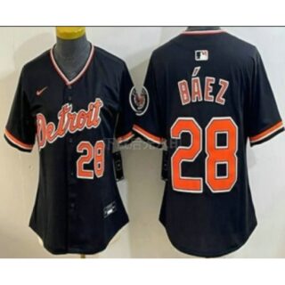 Women's Detroit Tigers #28 Javier Baez Black Stadium Jersey